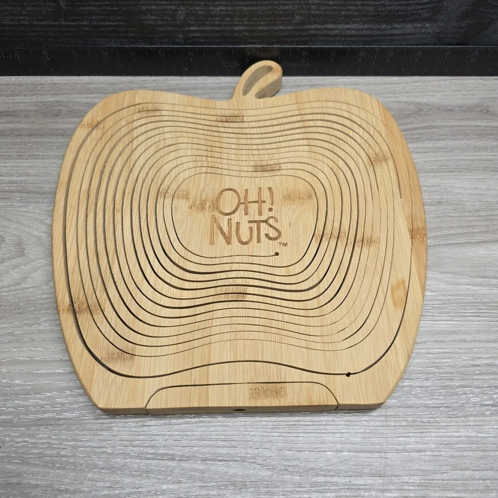 OH! NUTS Apple Shaped Collapsible Wooden Fruit Nut Bowl Trivet